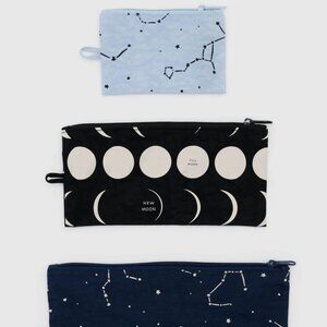 NWT Baggu Flat Pouch Set - Night Sky (Constellation Midnight, Moon)